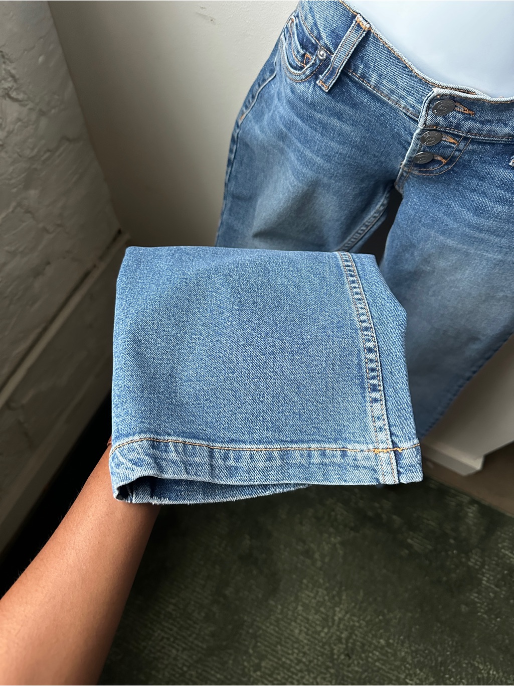 Y2k Ultra Low Rise Flare Jeans Bootcut Button Fly Light Wash Denim 2000s Indie M — image 7 of 8